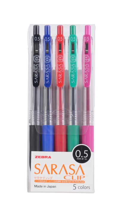Zebra قلم جل ساراسا كليب 0 5 مم، عبوة من 5 ألوان